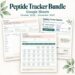 Peptide Tracker Bundle for Google Sheets, showing the dashboard, Easy Start guide and a monthly calendar